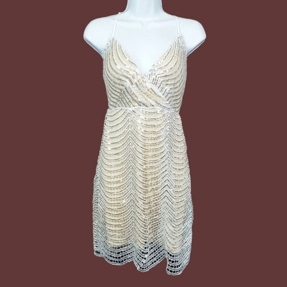 Lulu's Womens Lele White Sliver Sequin Lace Mini Dress Size XS NWT